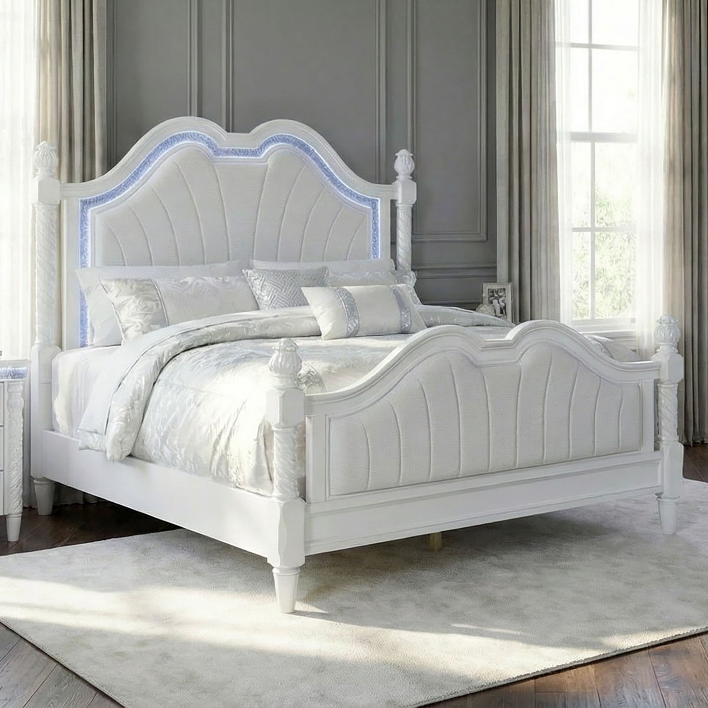 Swindon Pearl White Glam LED Bedroom Set