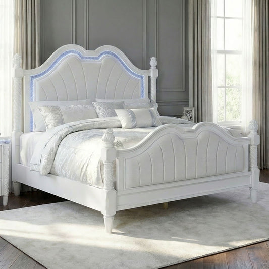Swindon Pearl White Glam LED Bedroom Set