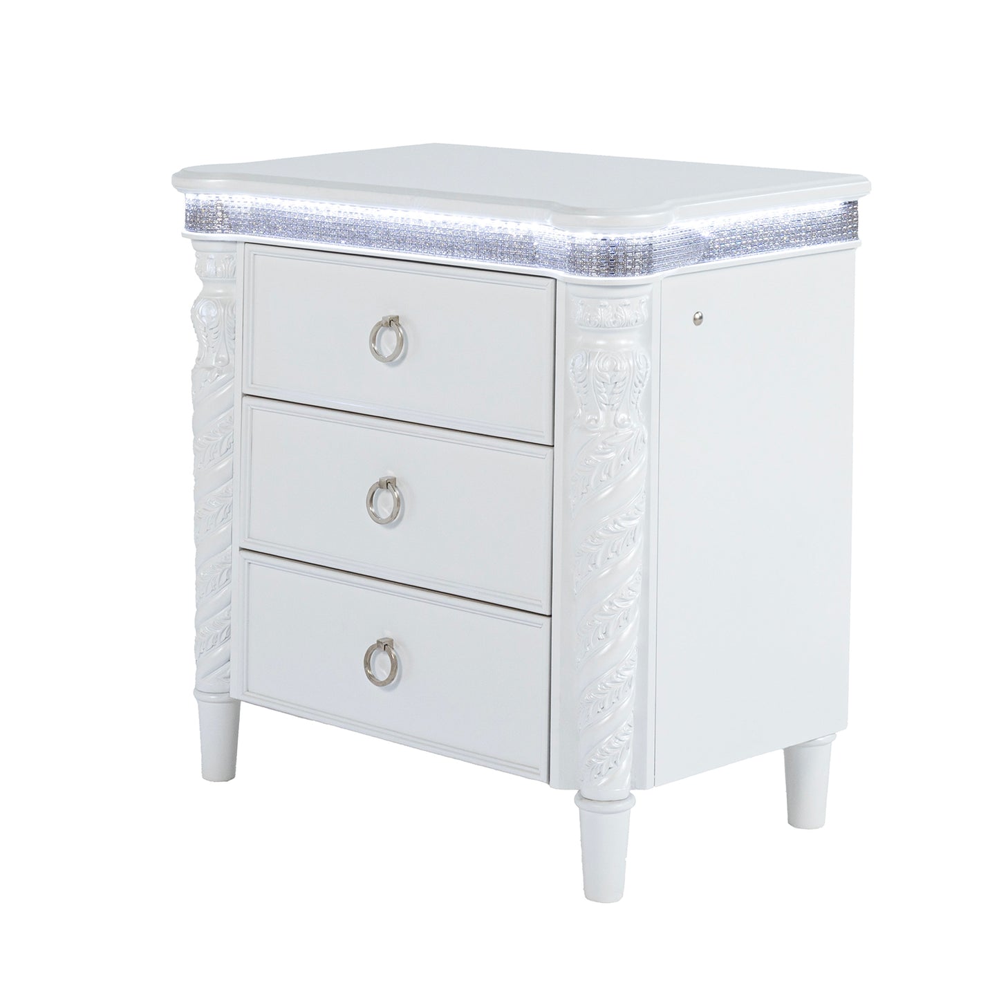 Swindon Pearl White Glam LED Bedroom Set