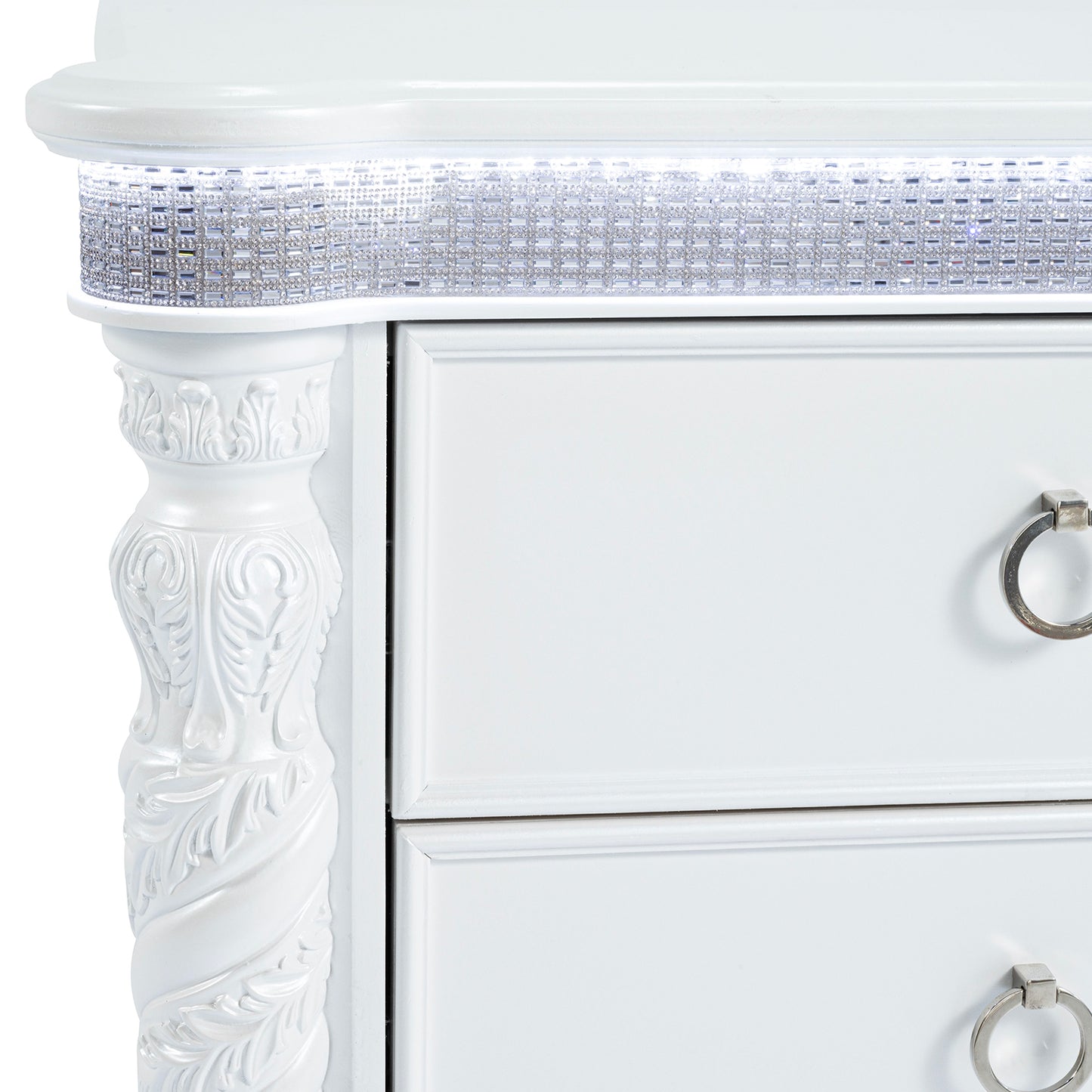 Swindon Pearl White Glam LED Bedroom Set