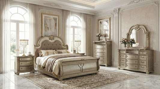 Fromberg King 4 Pc Gold Champagne Bedroom Set