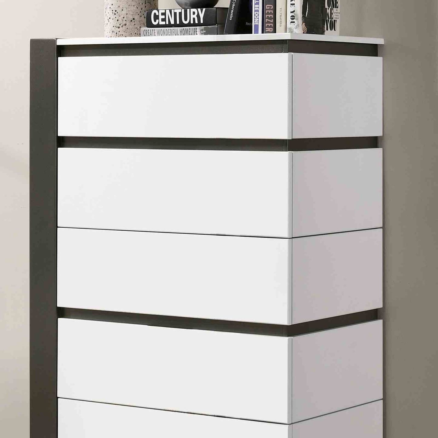 Birsfelden White Gray 5 Drawer Chest