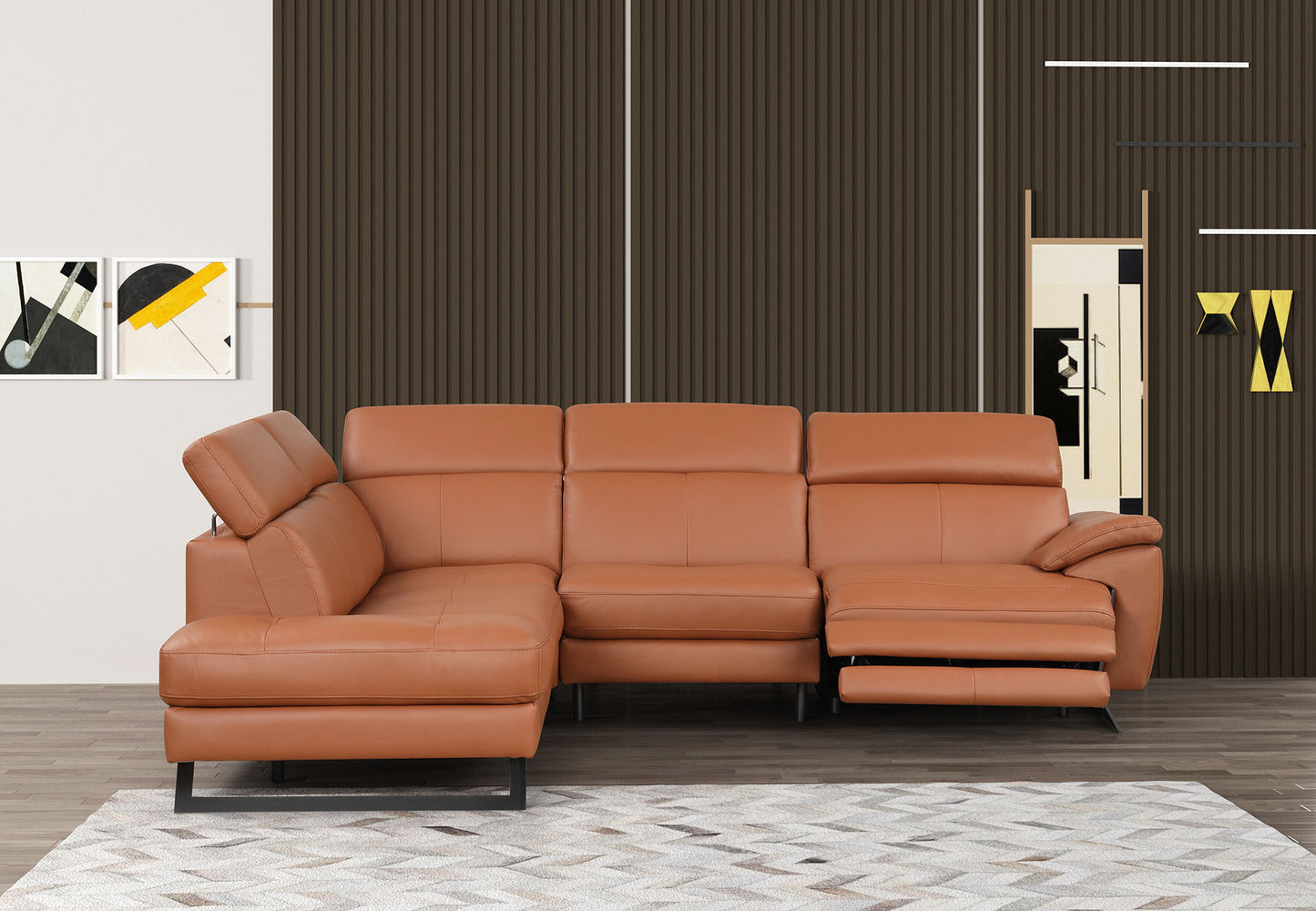 Gea Cognac Full Leather Sectional by ESF