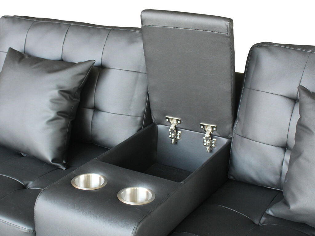 Genesis 84513-2 Black PVC Fabric Sofa Loveseat