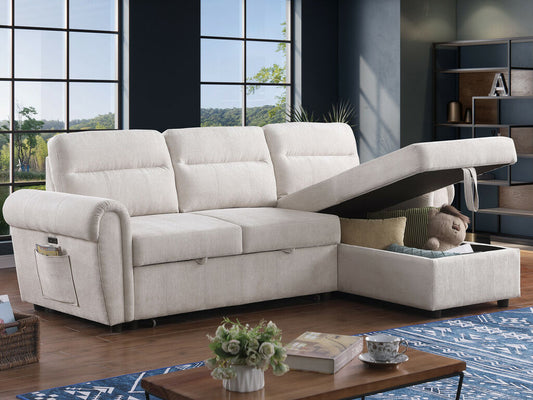 Hugo Beige Chenille Reversible Sleeper Sectional 89112CWH