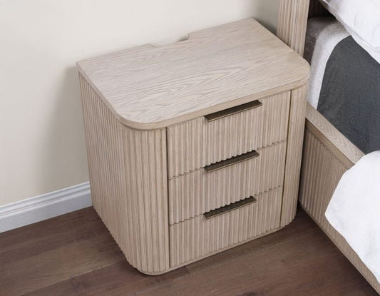 Henry Reeded 3-Drawer Nightstand - Tan Finish