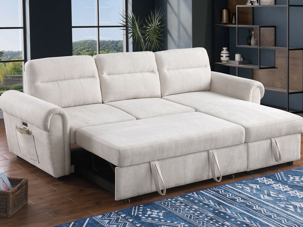 Hugo Beige Chenille Reversible Sleeper Sectional 89112CWH