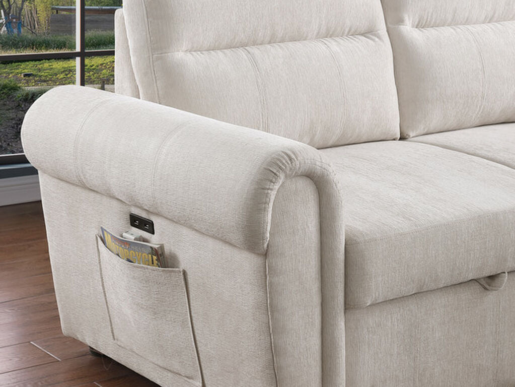 Hugo Beige Chenille Reversible Sleeper Sectional 89112CWH