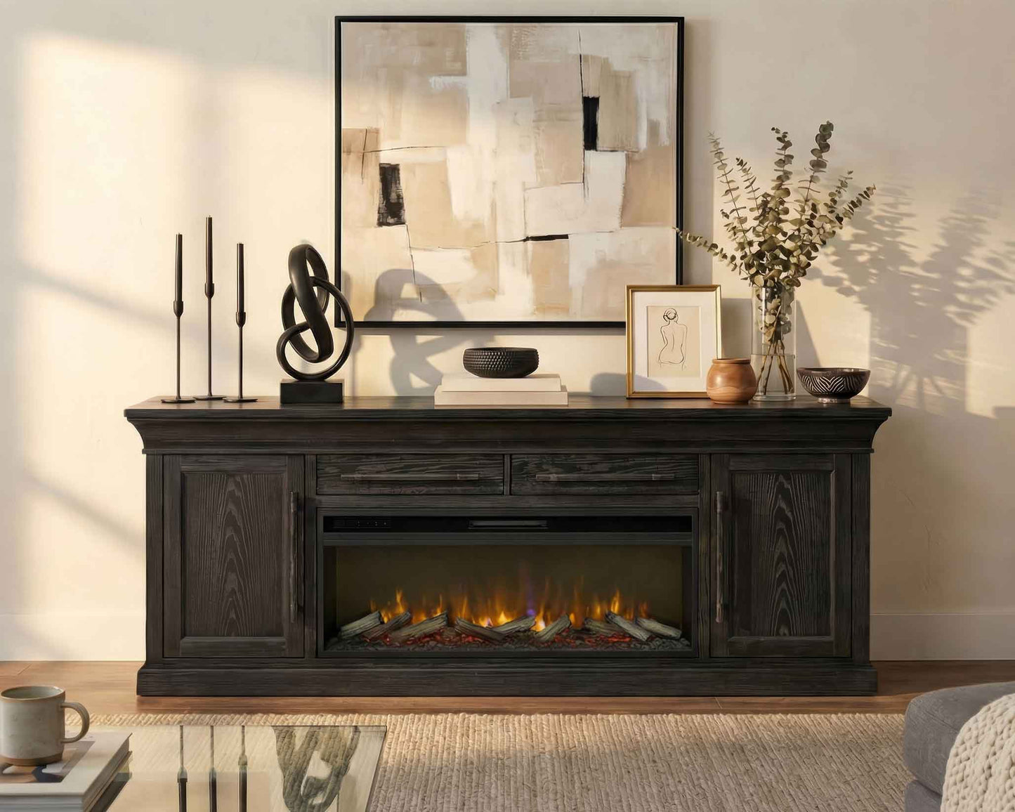 Willow Lane Black Fireplace TV Console
