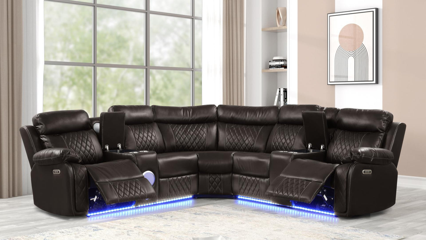 Lacrosse Power Sectional - Brown Faux Leather