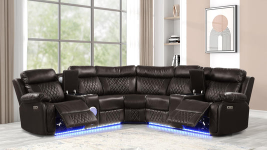 Lacrosse Power Sectional - Brown Faux Leather