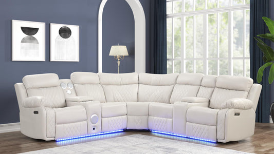 Lacrosse Power Sectional - Ice Faux Leather