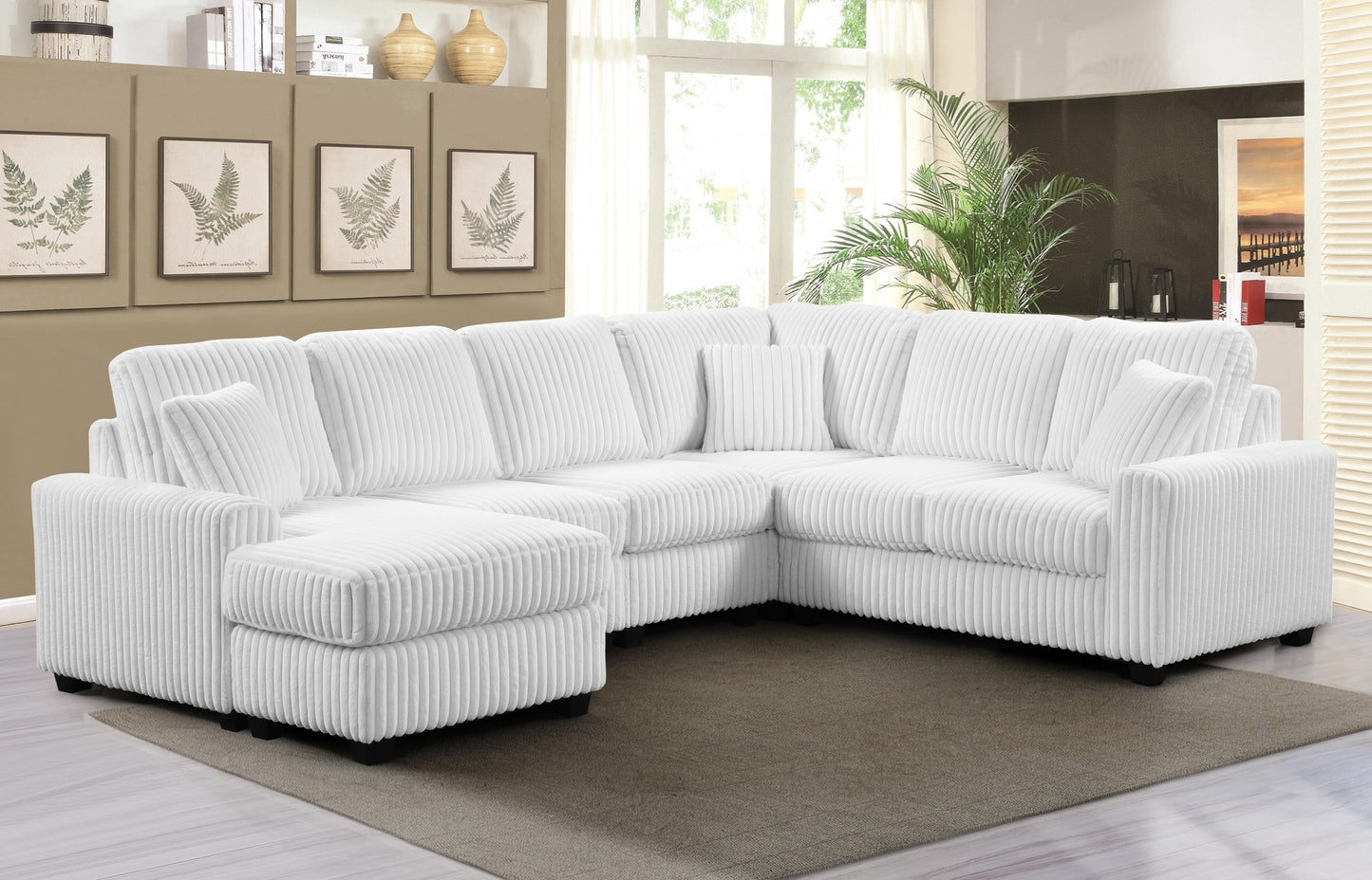 Lyon White 3 Pc Corduroy Sectional