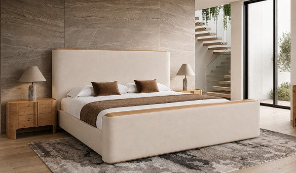 Mora Eastern King Cream Fabric Bed by VIG