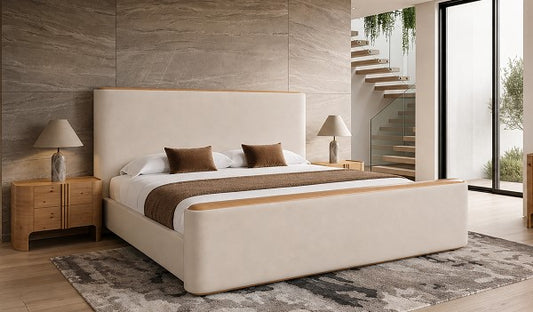 Mora Eastern King Cream Fabric Bed by VIG