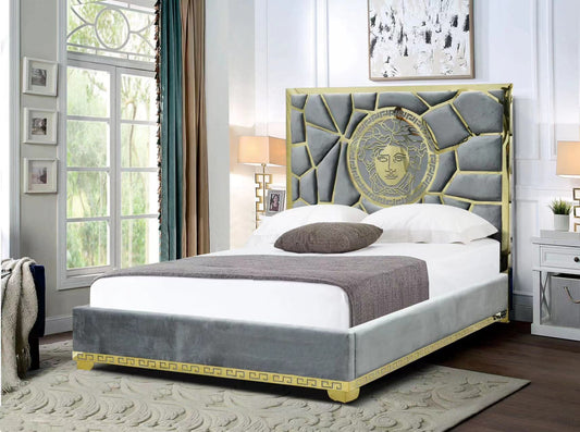Manasa Velvet Upholstered Gray Bed
