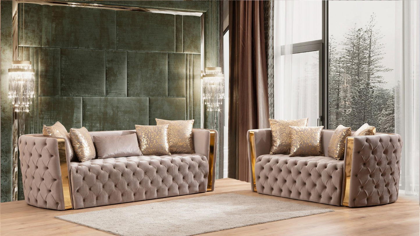 Naomi Taupe Velvet Sofa & Loveseat