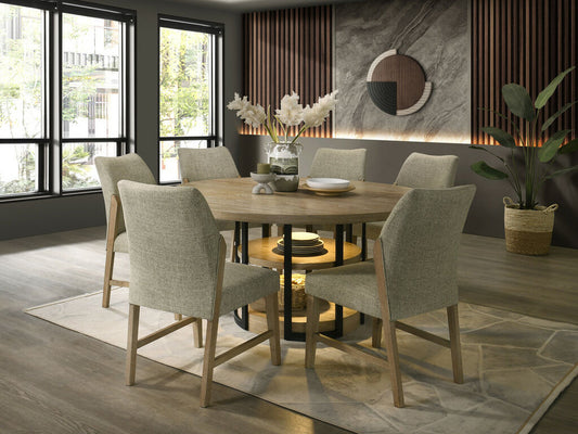 Eden 7 Pc 59" Round Rustic Oak Dining Set LED Light