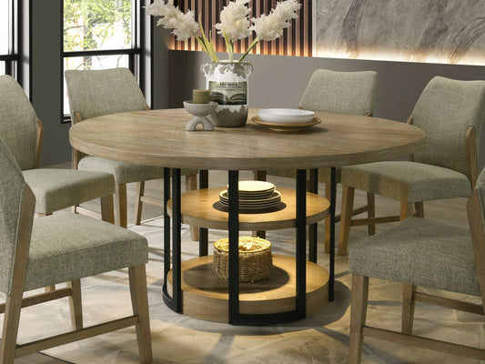 Eden 7 Pc 59" Round Rustic Oak Dining Set LED Light