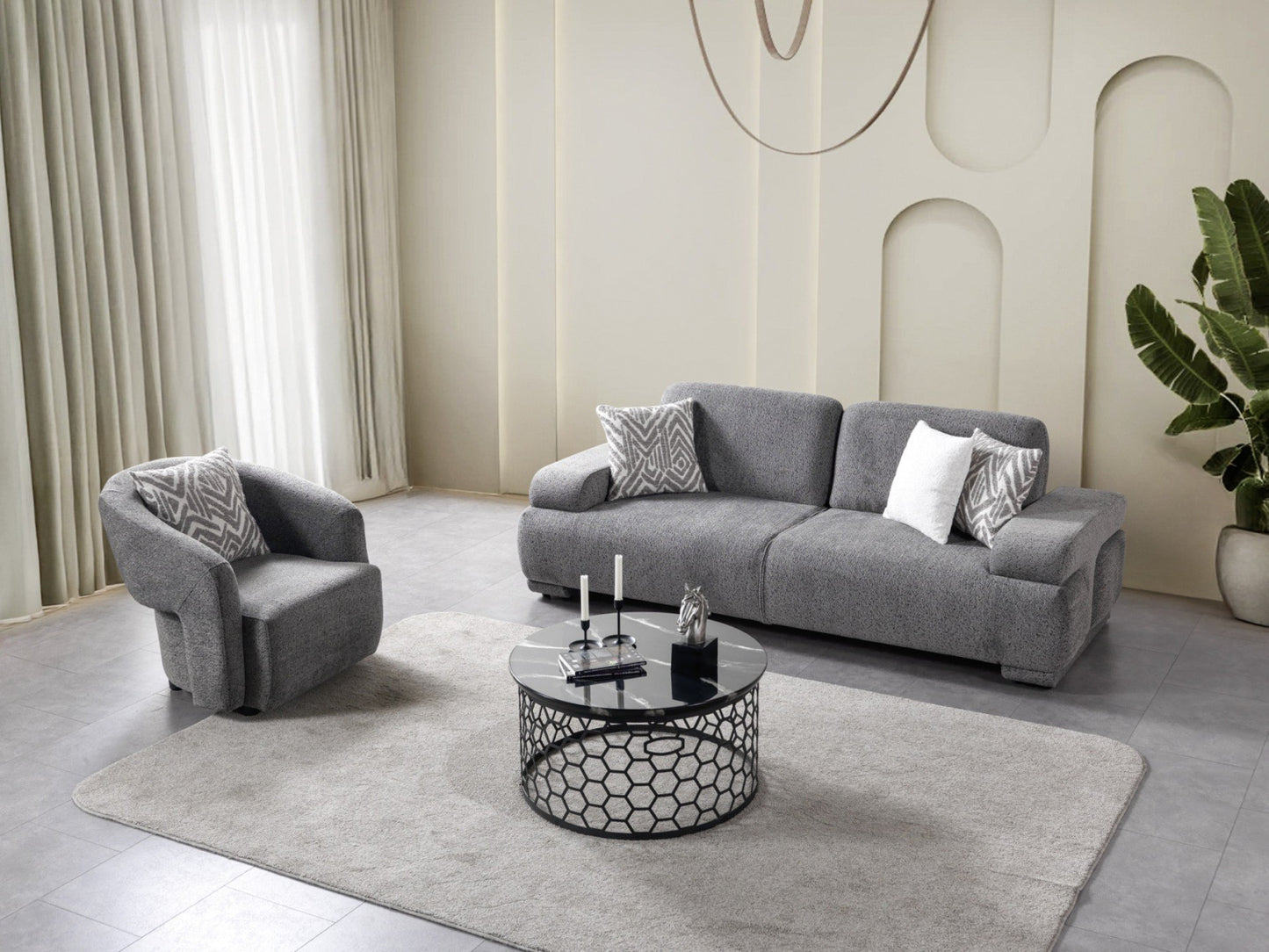 Pablo Gray Boucle 2 Pc Sofa Set