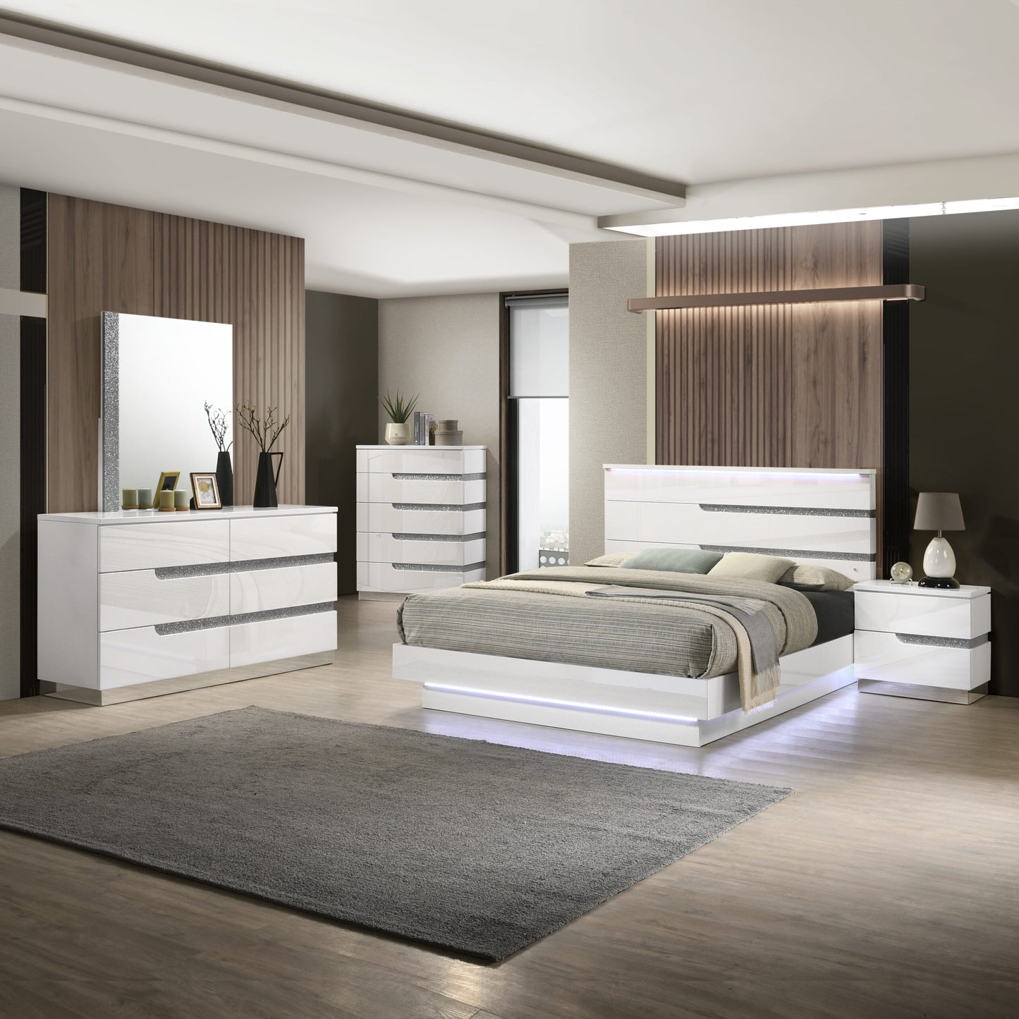 Paradox 4 Pc Bedroom Set LED Lighting by New Classic