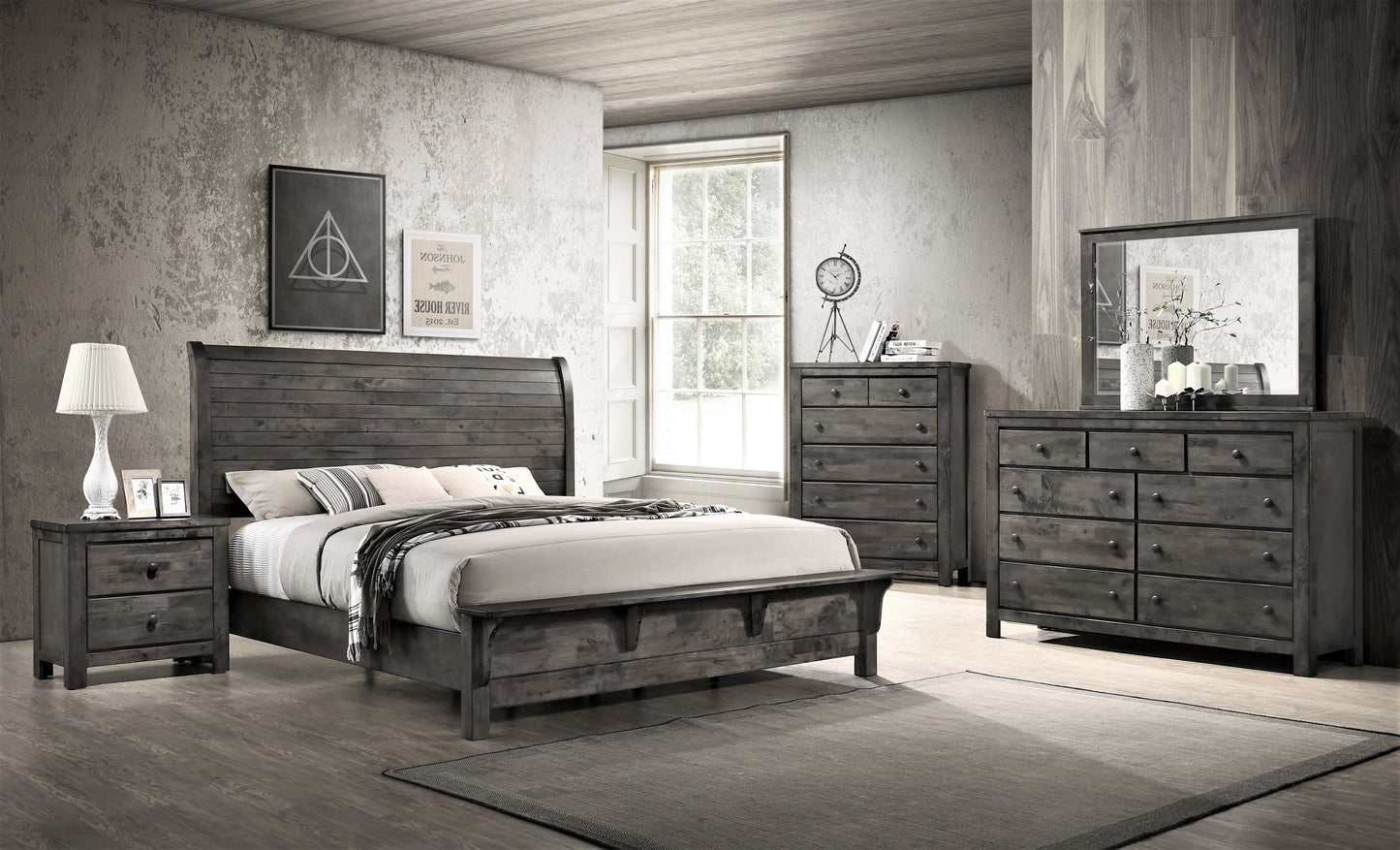 CB4200 Gray 4 Pc Bedroom Set - King Bed