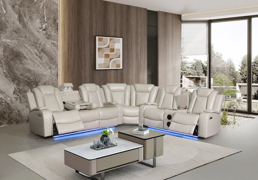 SF2827 McFerran Beige Leather Air Motion Sectional