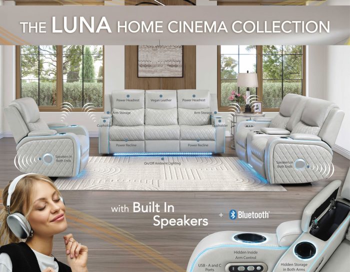 Luna 3 Pc Home Cinema Power Reclining Set