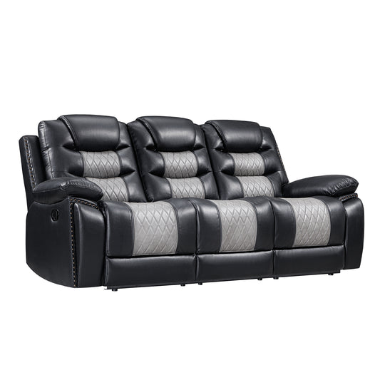 Nikko Black Gray Double Reclining 2 Pc Sofa Set
