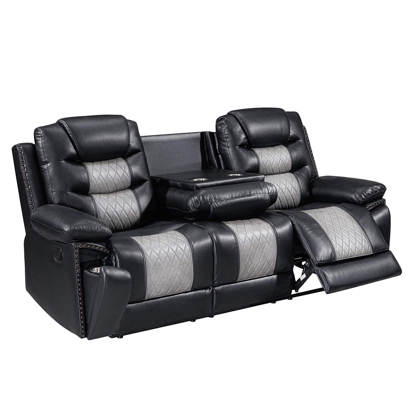 Nikko Black Gray Double Reclining 2 Pc Sofa Set