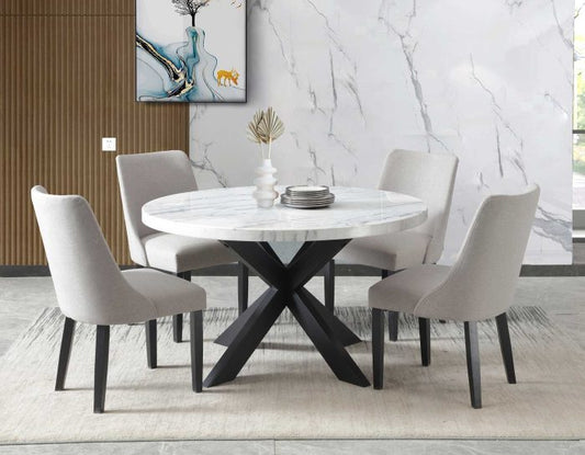 Xena 52 Inch Round 5 Pc Marble Dining Set