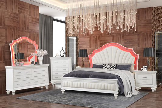 Rosie White Contemporary Bedroom Collection w/LED