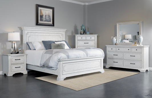 Clara 4 Pc Distressed White Finish Bedroom Set