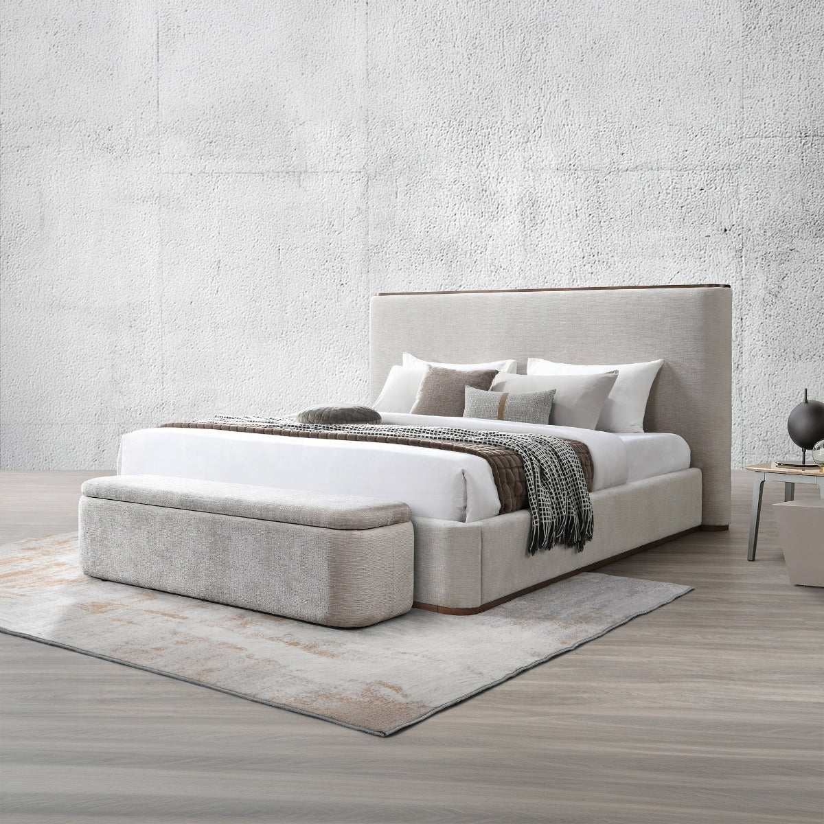 Orane Eastern King Grey Linen Platform Bed