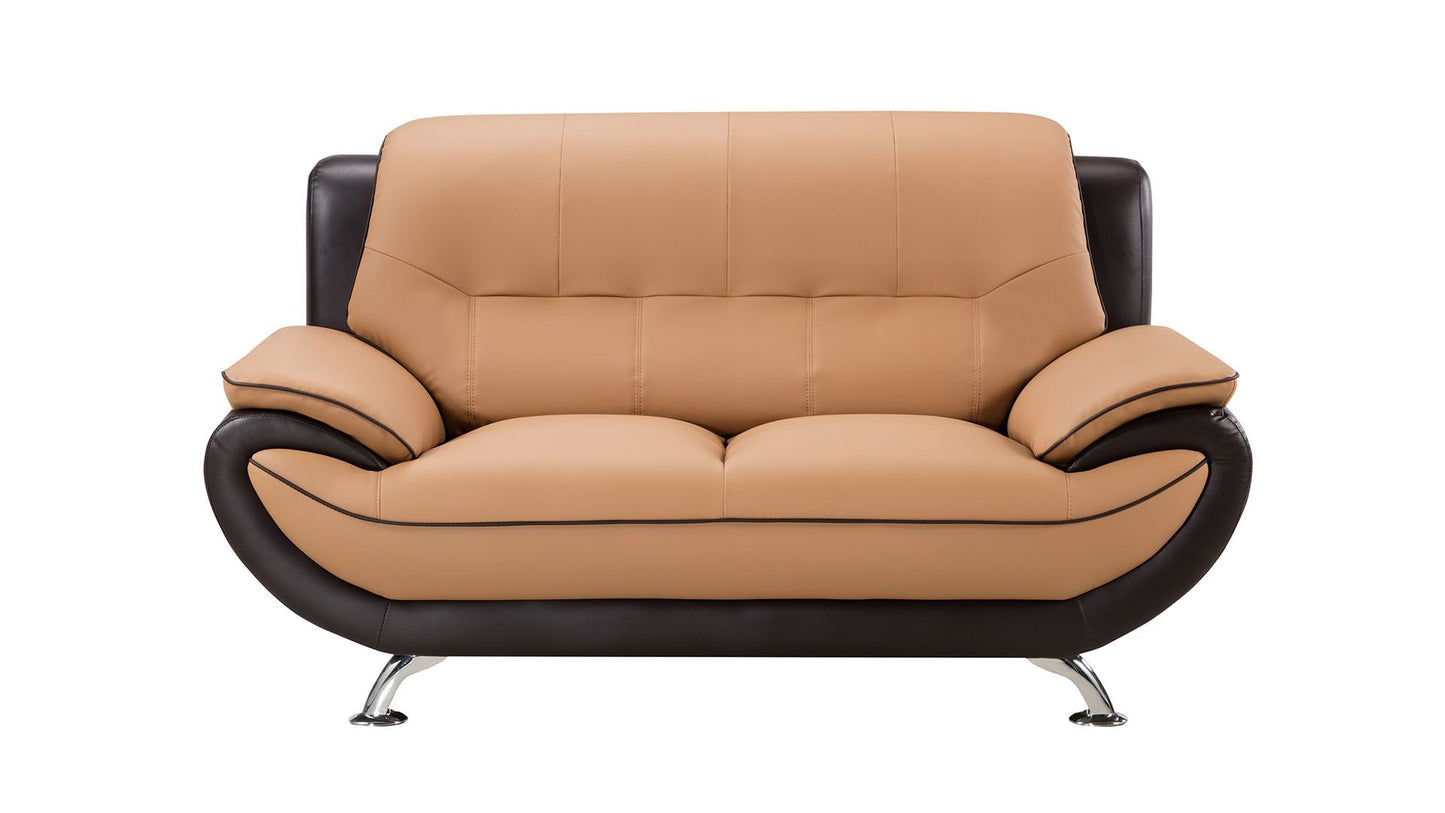 American Eagle AE208-YO.BR Light/Dark Brown Faux Leather 3 Pc Sofa