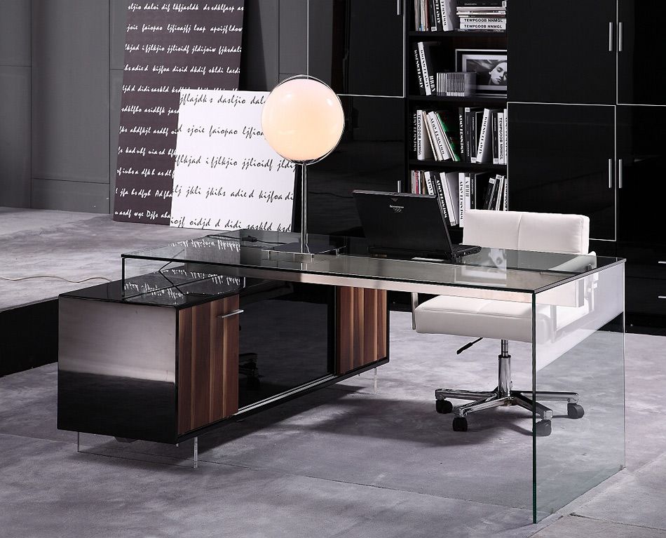 Alaska Modern Desk by VIG - Glass Table & Side