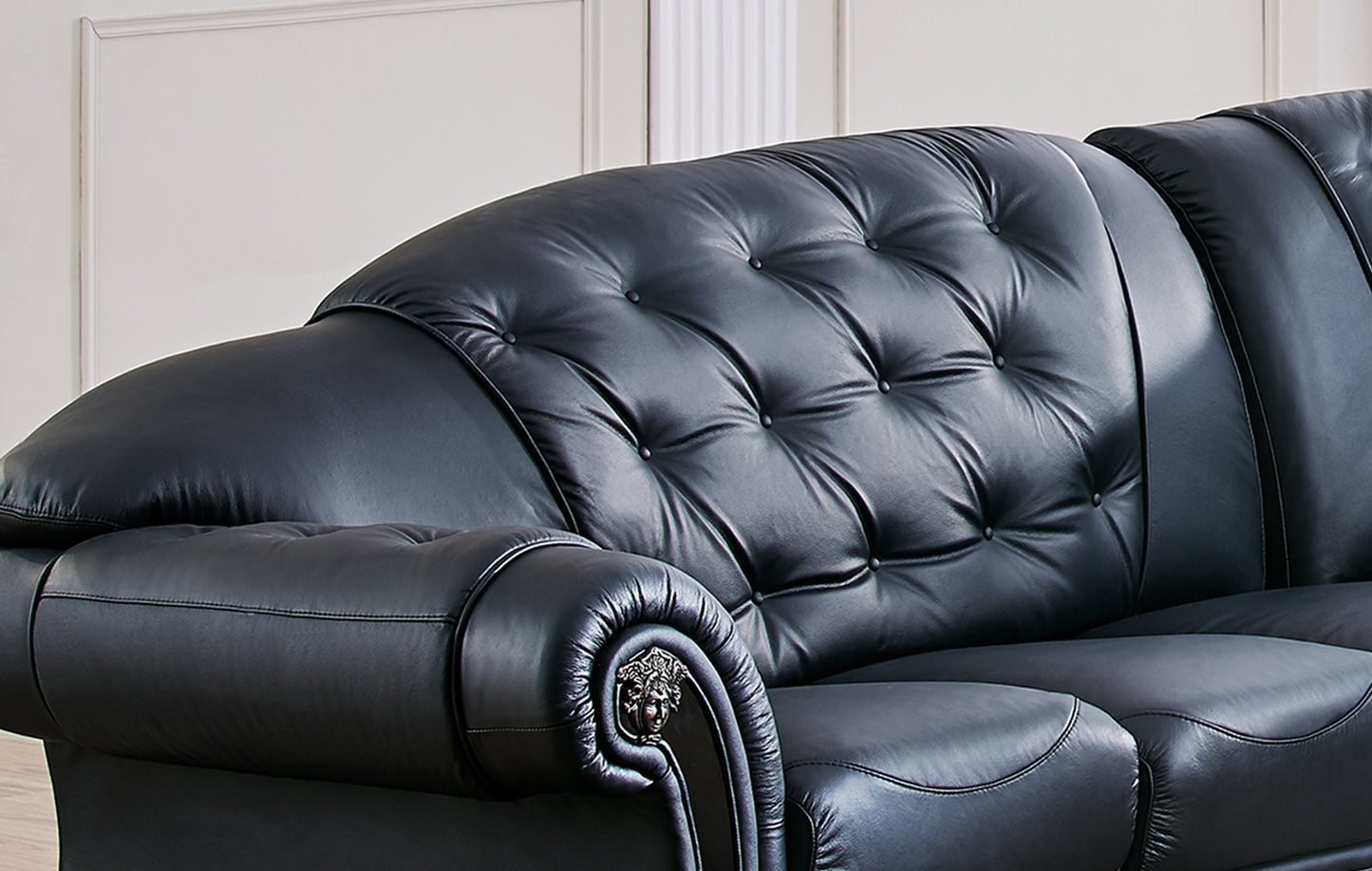 Apolo Top Grain Black Leather Sectional