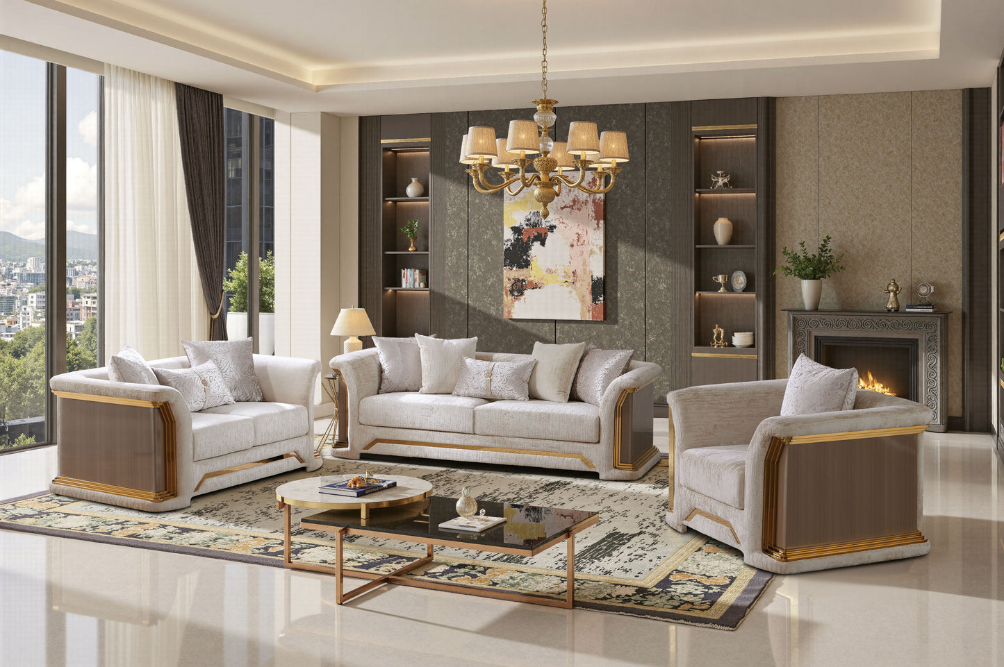 Atheneo Glam Sofa & Loveseat FM67006BG-2PC