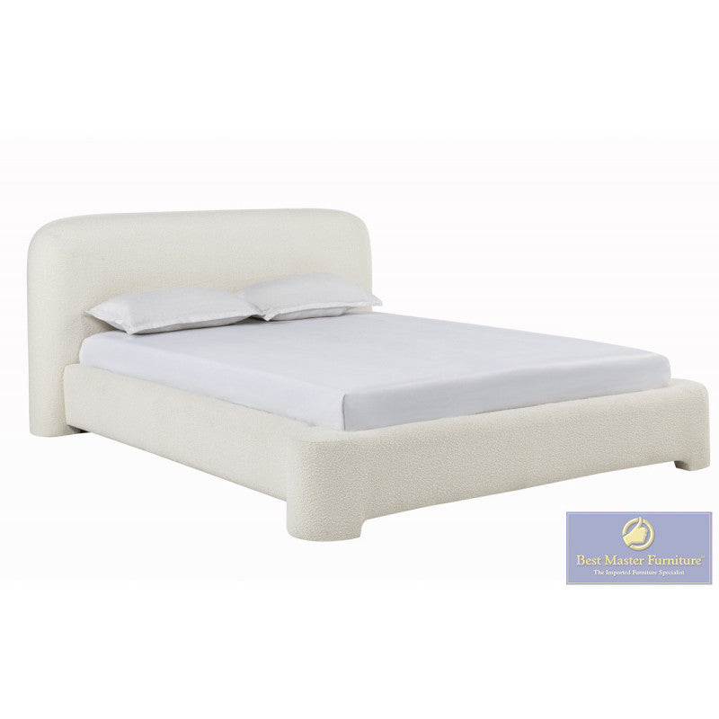 Avera Cream Burlap Platform Bed