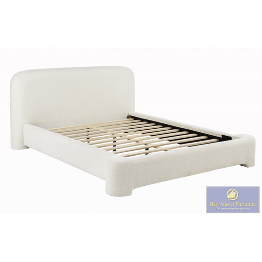 Avera Cream Burlap Platform Bed