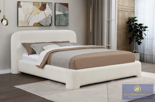Avera Cream Burlap California King Platform Bed