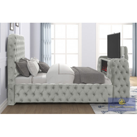 B01 Upholstered Bed with TV & Fireplace