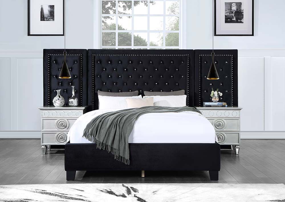 Damazy Velvet Bed by Acme - Black or Blue
