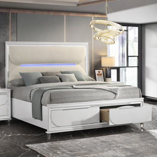 Tarian Boucle Bed & Pearl White Case Goods