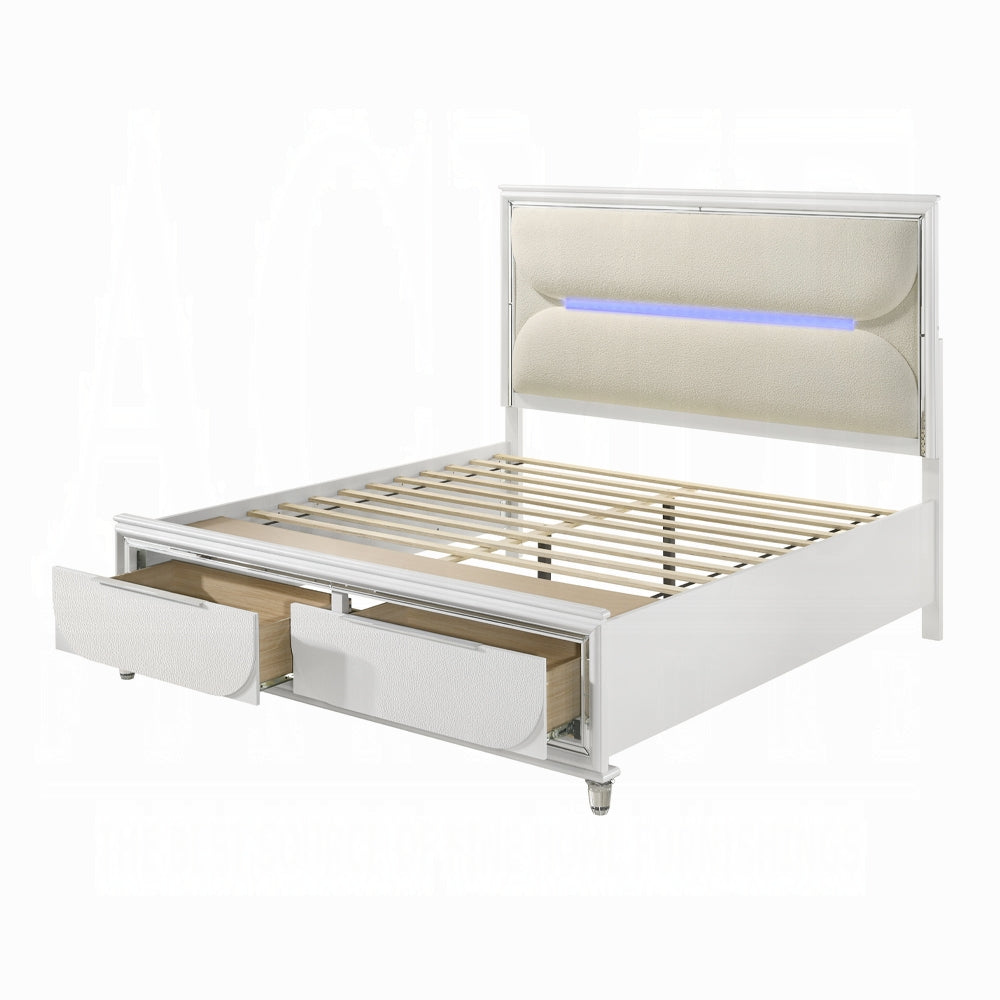 Tarian Boucle Bed & Pearl White Case Goods