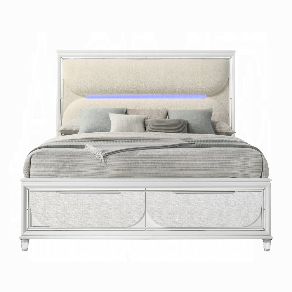 Tarian Boucle Bed & Pearl White Case Goods