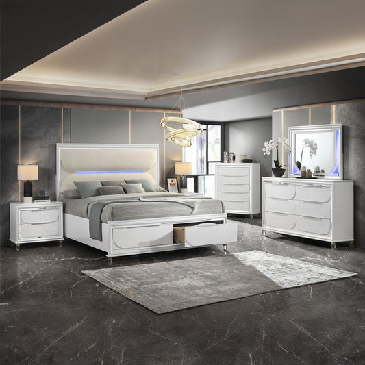 Tarian Boucle Bed & Pearl White Case Goods