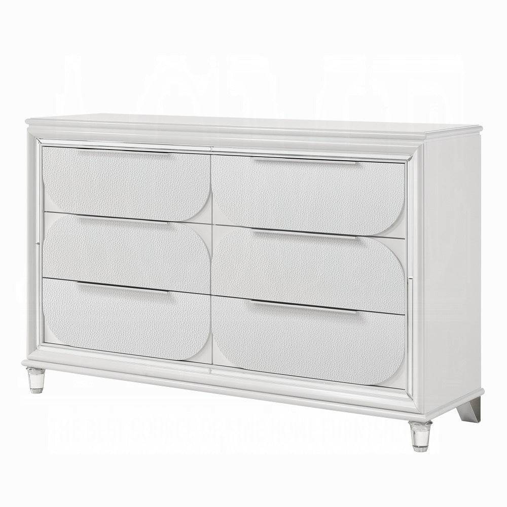 Tarian Boucle Bed & Pearl White Case Goods
