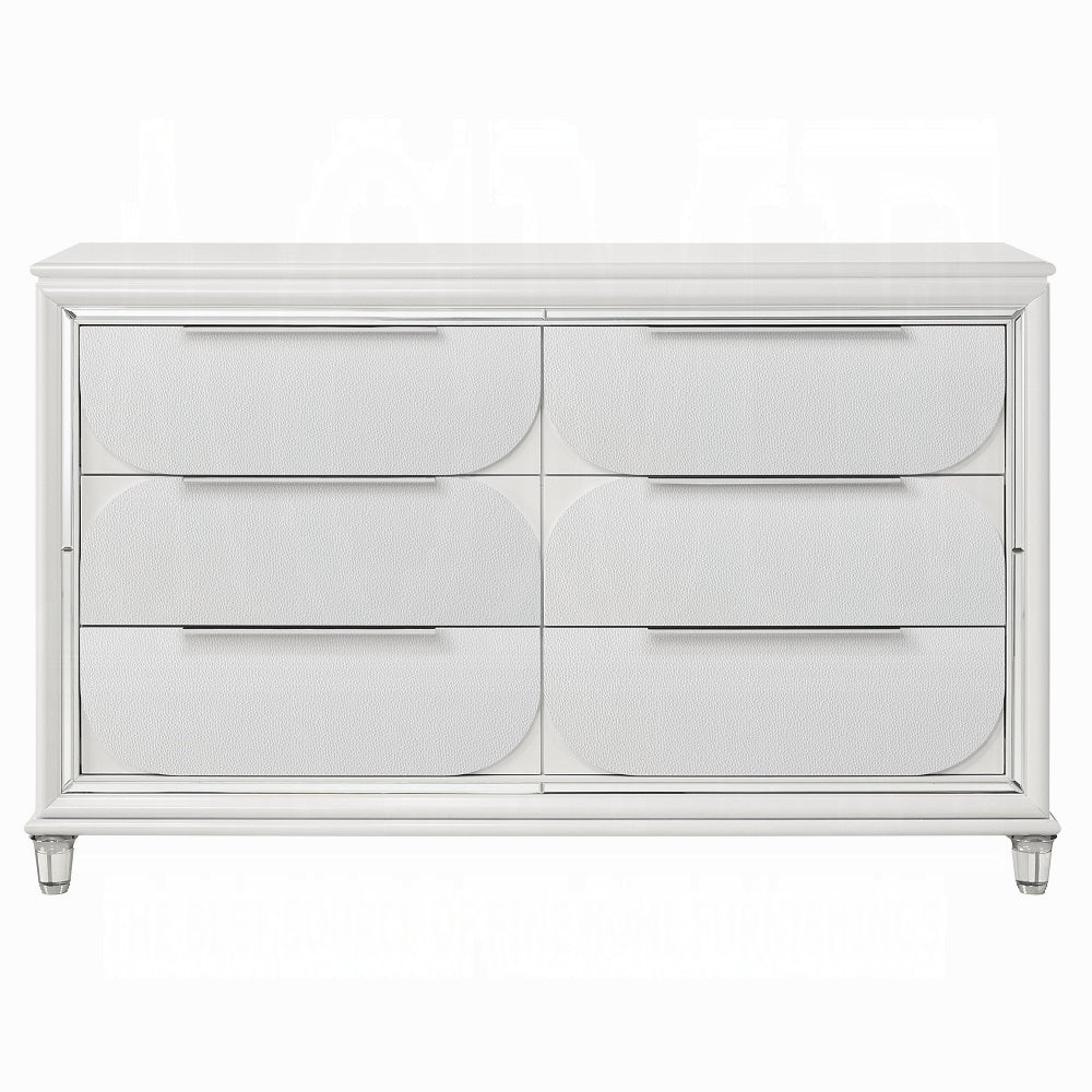 Tarian Boucle Bed & Pearl White Case Goods