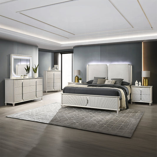 Laveda Gray Boucle Bedroom Set w/LED